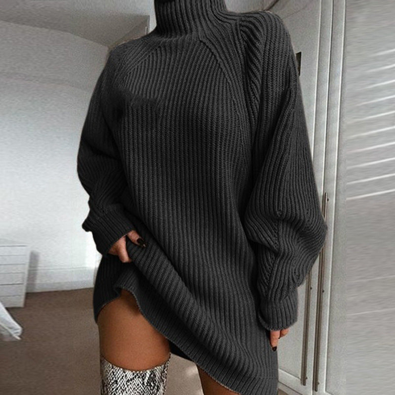 Solid Turtleneck Women Sweater Dress