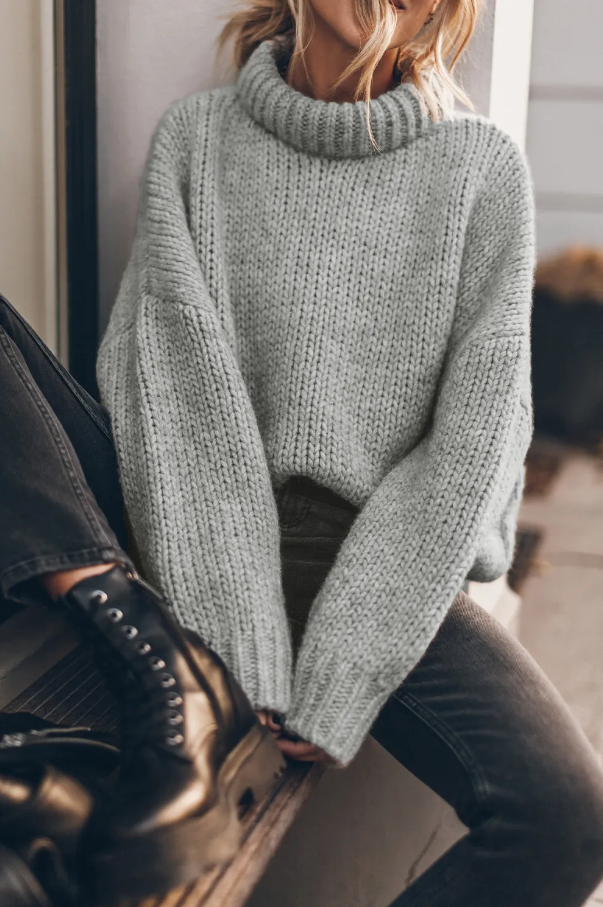 Oversize turtleneck sweater, light gray