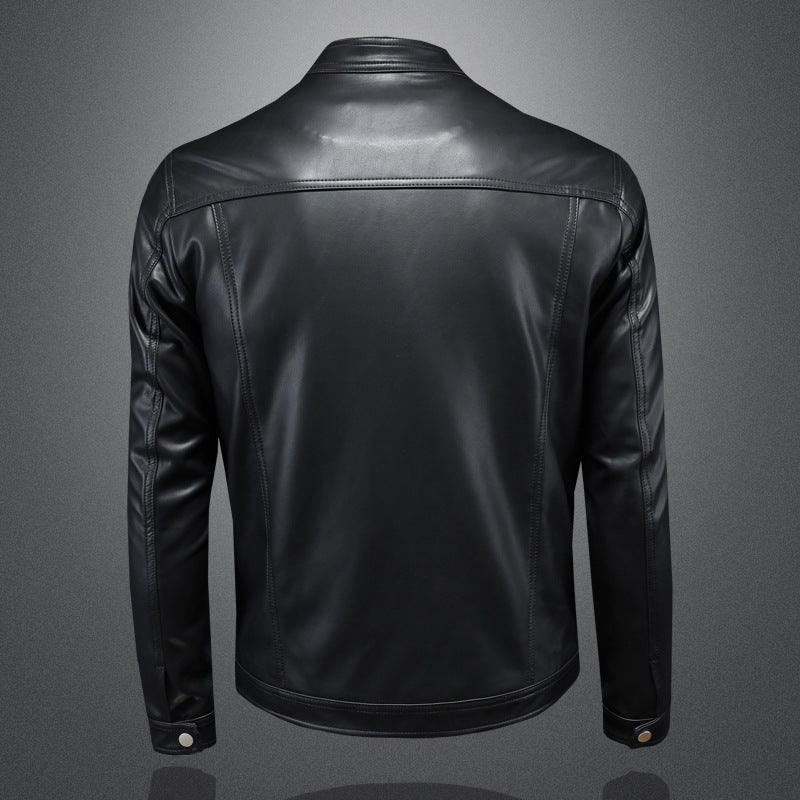 Men Lapel Motorcycle Leather Coat Slim Jacket