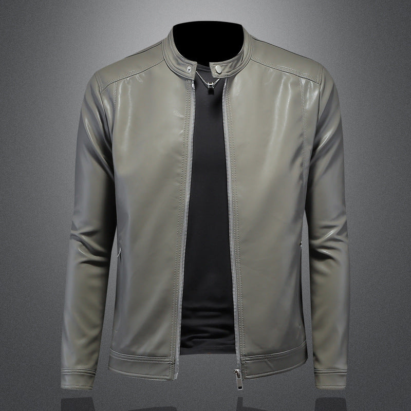 Men Lapel Motorcycle Leather Coat Slim Jacket