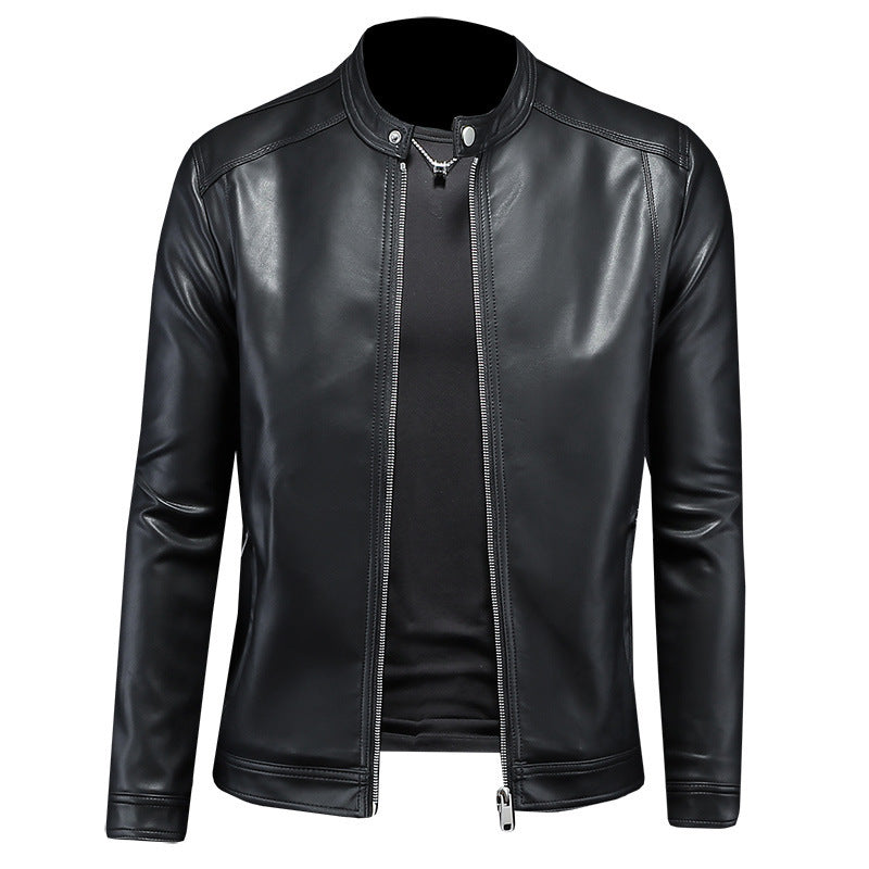 Men Lapel Motorcycle Leather Coat Slim Jacket