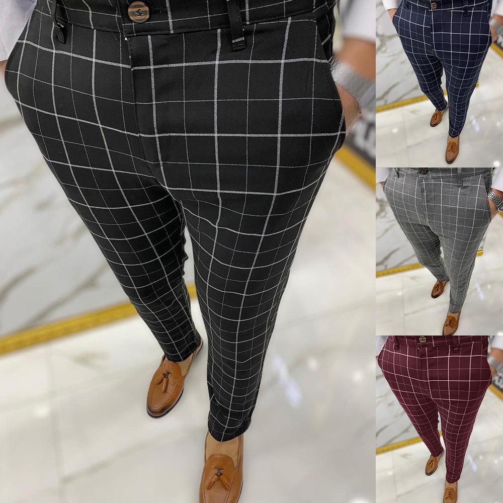 Men's Fashion Plaid Business Casual Pants