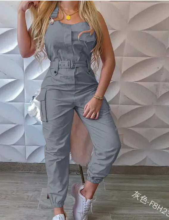 Women's Fashion Jumpsuit W/ Belt, Sleeveless