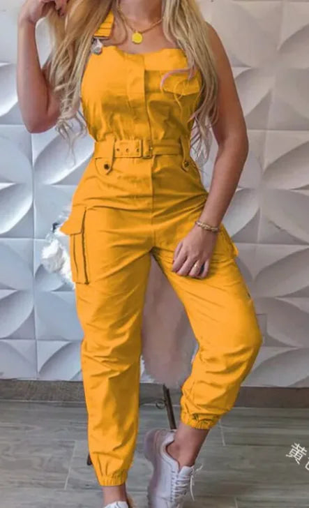 Women's Fashion Jumpsuit W/ Belt, Sleeveless