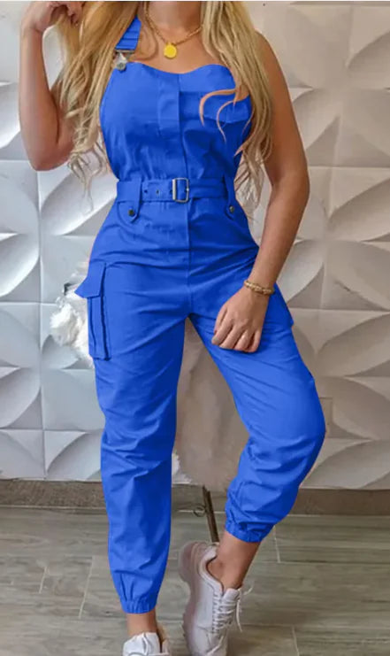 Women's Fashion Jumpsuit W/ Belt, Sleeveless